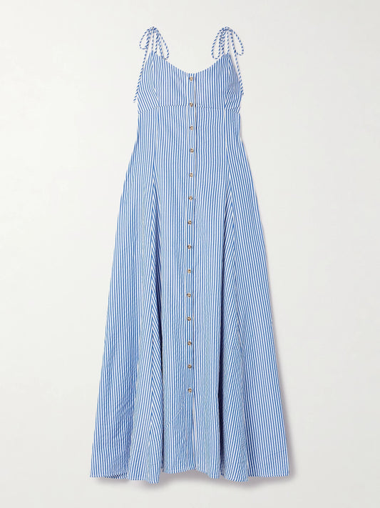 High Garden Pleated Striped Poplin Maxi Dress