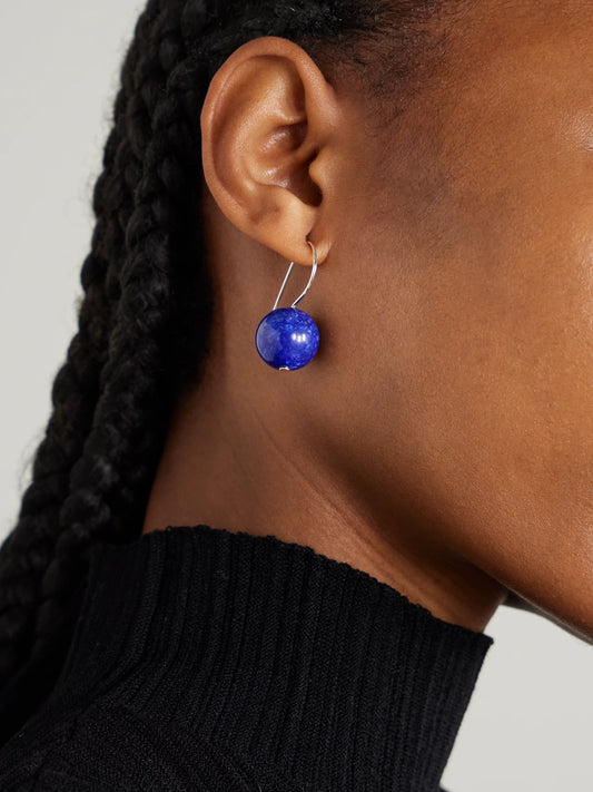 Image of Earrings. Product name - Venus Silver Lapis Lazuli Earrings in Cobalt blue colour by brand - Sophie Buhai