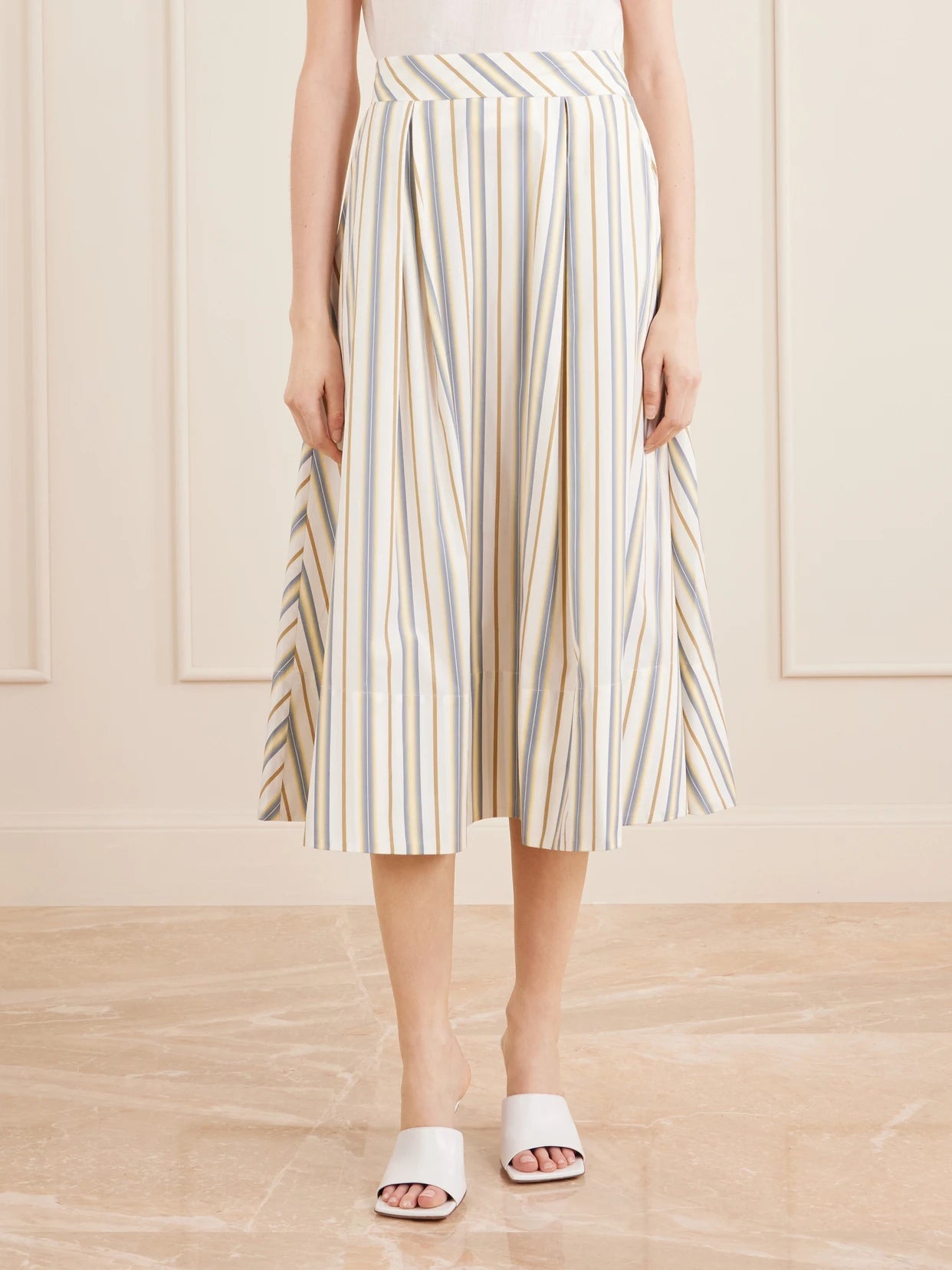 Wynona Pleated Striped Cotton-gabardine Midi Skirt