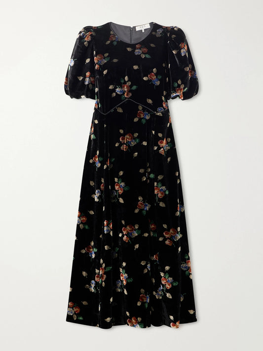 Sea Leda Floral-patterned Velvet Midi Dress