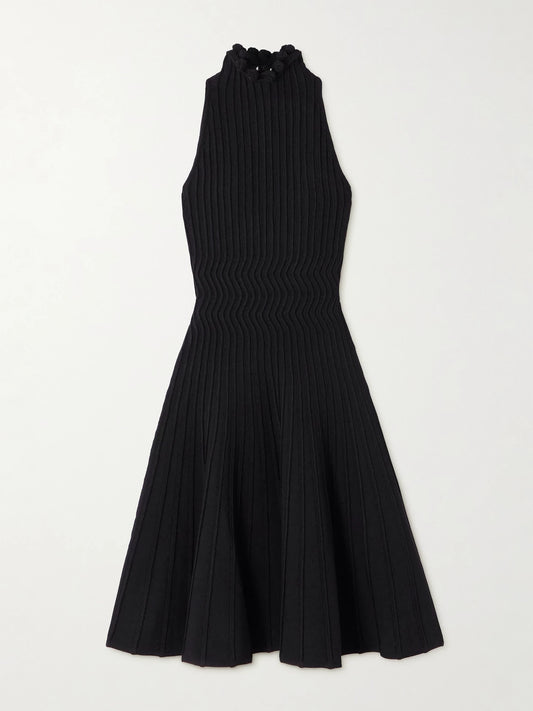 Image of Dresses. Product name - Ribbed-knit Turtleneck Dress in Black colour by brand - Alaïa