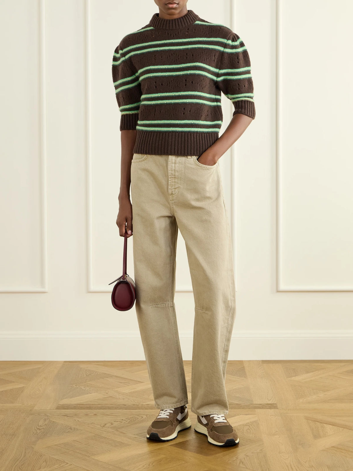 Image of Sneakers. Product name - Reelwind Low Suede-trimmed Leather Sneakers in Brown colour by brand - Autry