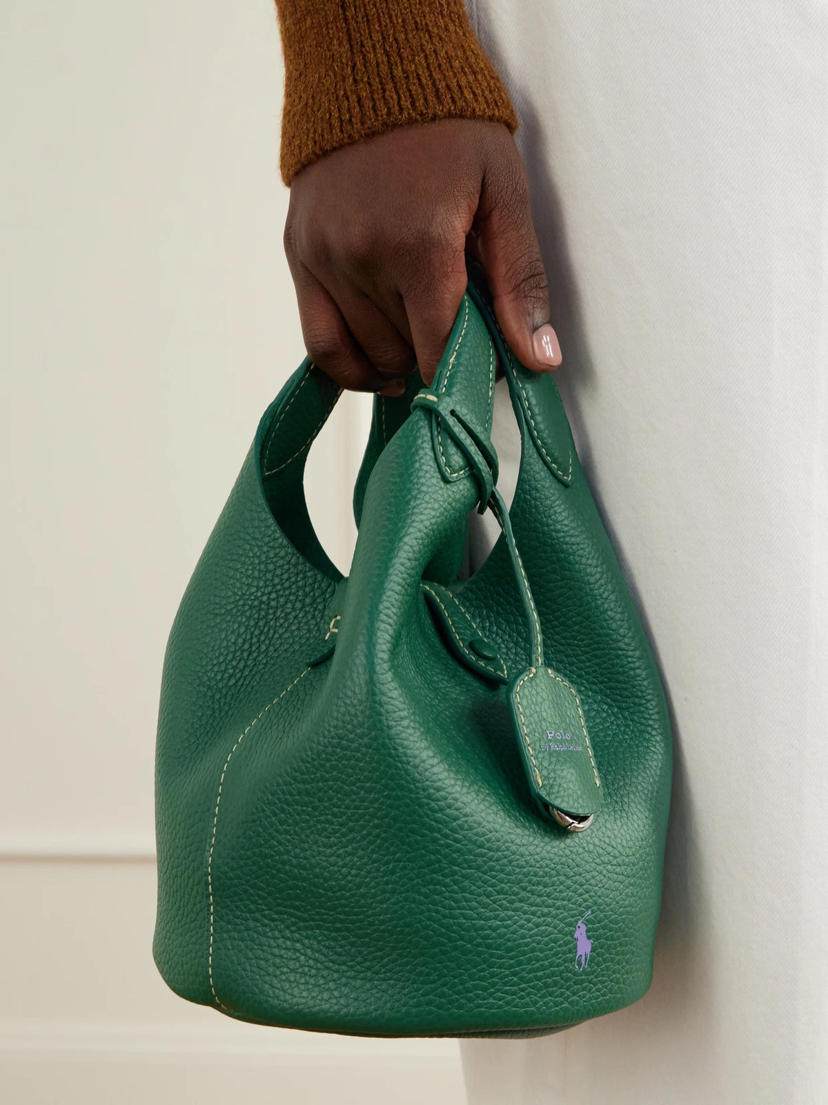 Image of Bags. Product name - Ply Small Leather Tote in Green colour by brand - Polo Ralph Lauren