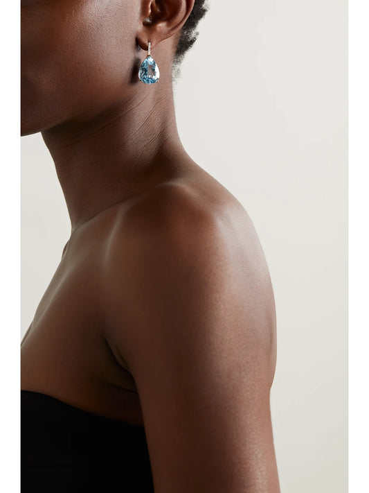 Image of Earrings. Product name - 14-karat Gold, Topaz And Diamond Earrings in Blue colour by brand - Mateo