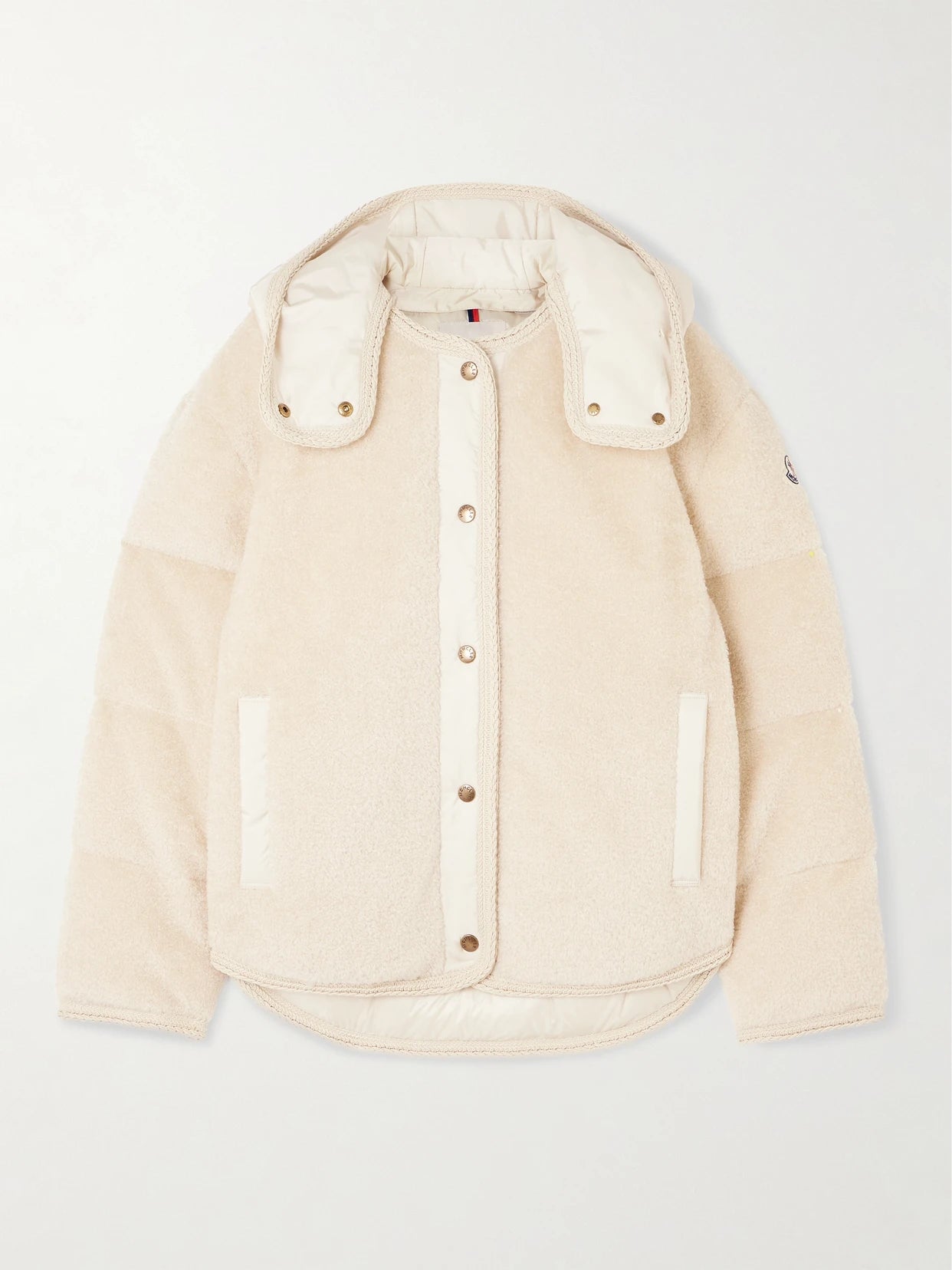 Image of Coats & Jackets. Product name - Ciboulette Hooded Shell-trimmed Plush Down Jacket in Beige colour by brand - Moncler