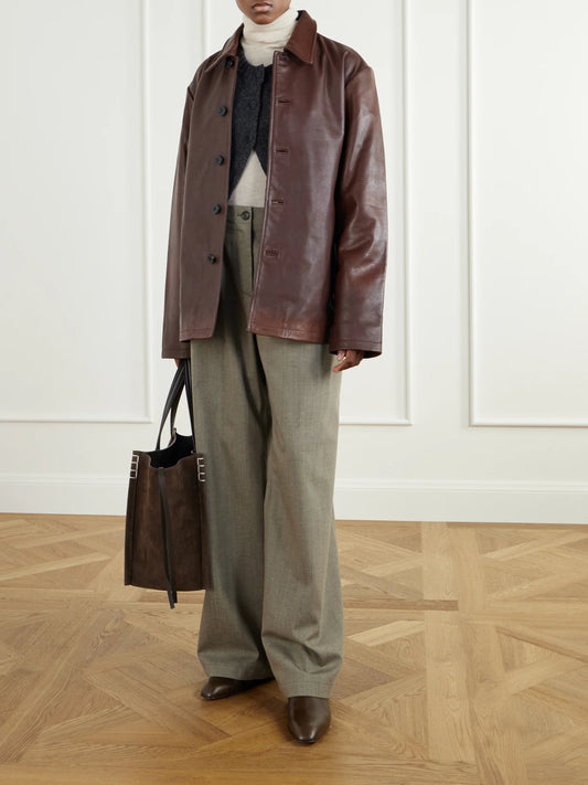 Image of Coats & Jackets. Product name - Landau Leather Jacket in Bronze colour by brand - Studio Nicholson