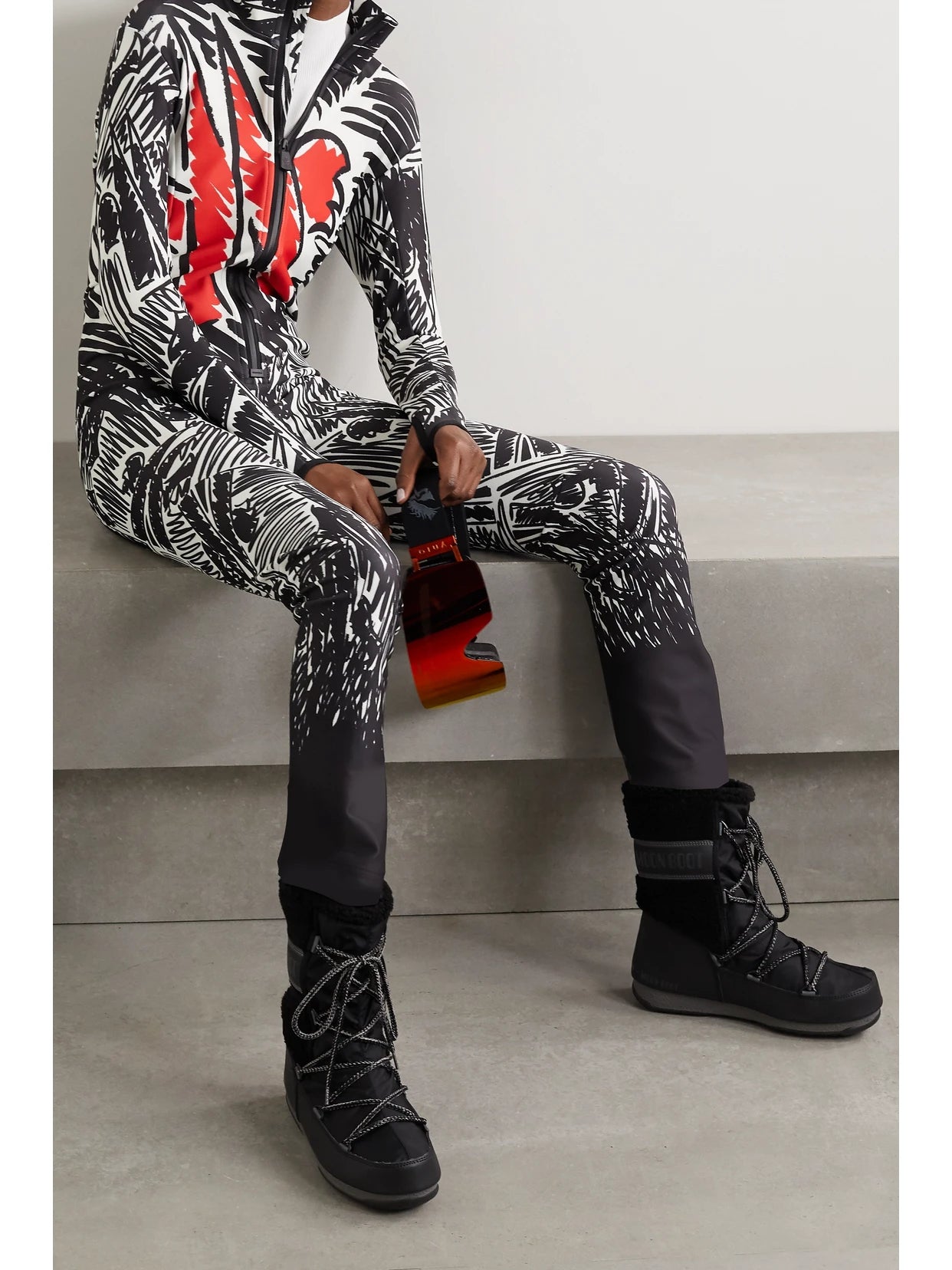 Image of Others. Product name - + 3 Moncler Grenoble Tuta Printed Ski Suit in Black colour by brand - Moncler Genius