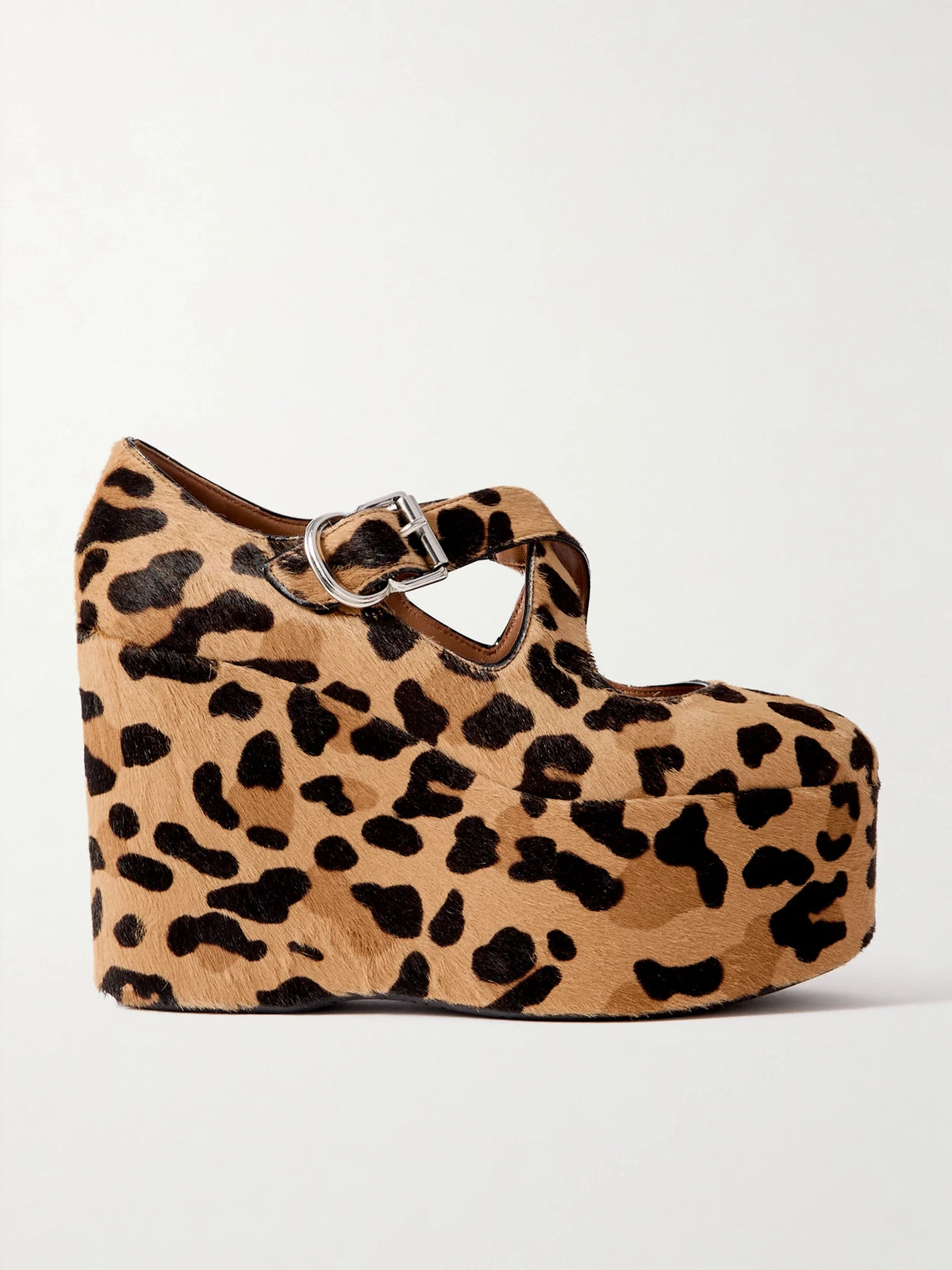 110 Leopard-print Calf Hair Platform Wedge Pumps