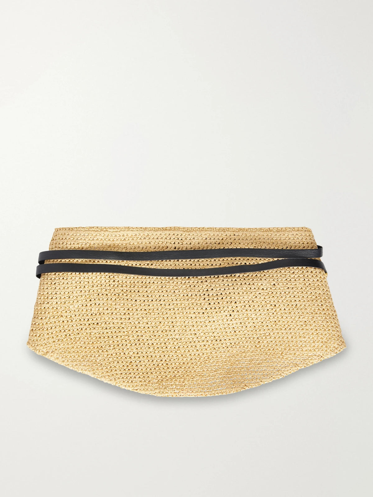 Undone Leather-trimmed Raffia Belt