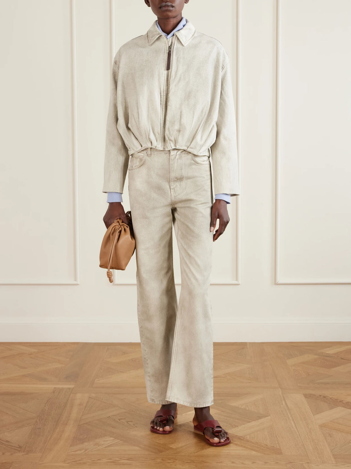 Image of Sandals. Product name - Toggle Leather Slides in Brick colour by brand - LOEWE