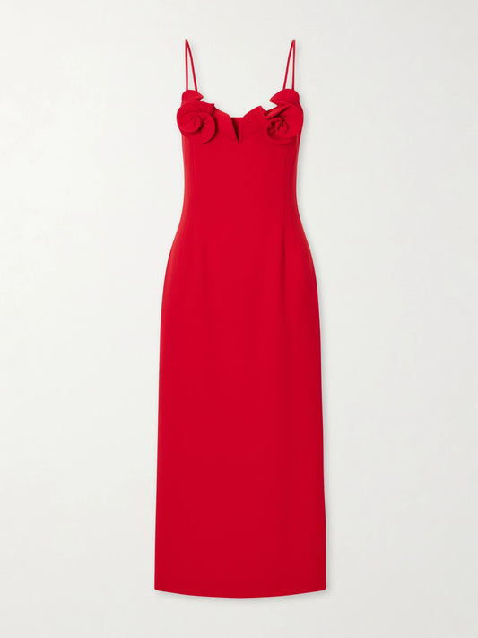 Embellished Wool-blend Crepe Midi Dress