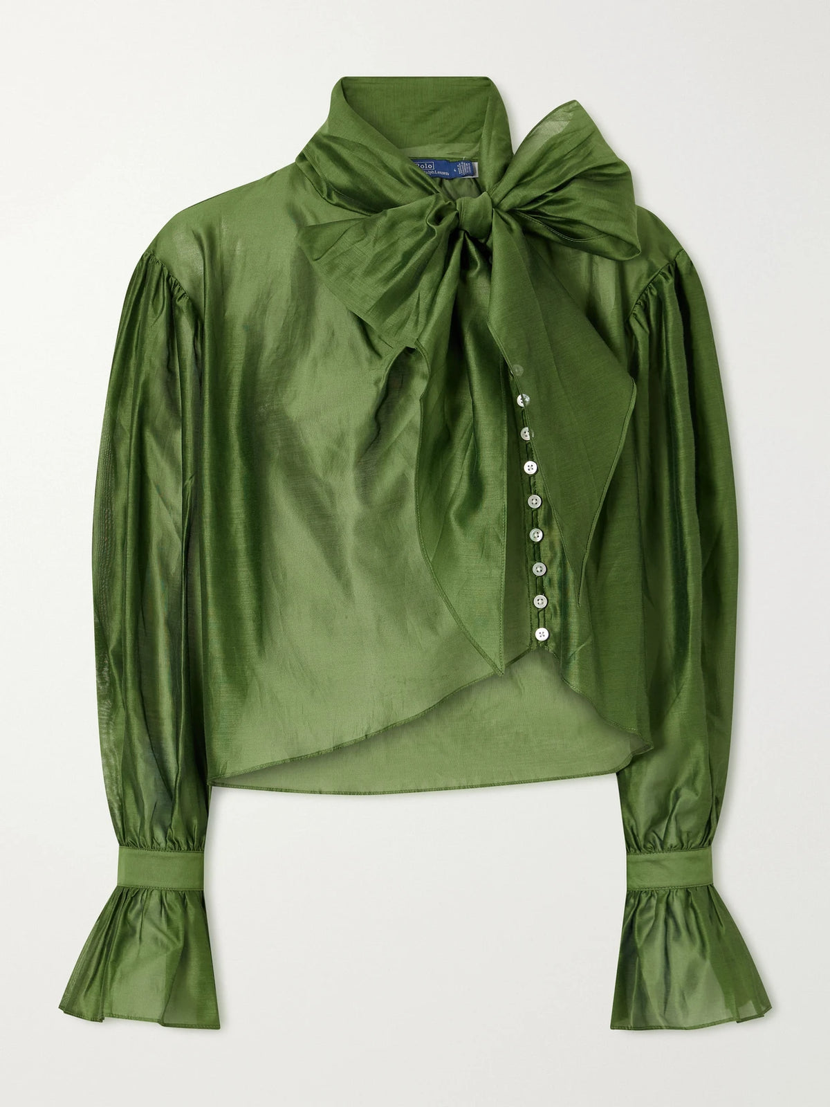 Polo Ralph Lauren Bow-detailed Asymmetric Cotton And Silk-blend Organdy Blouse