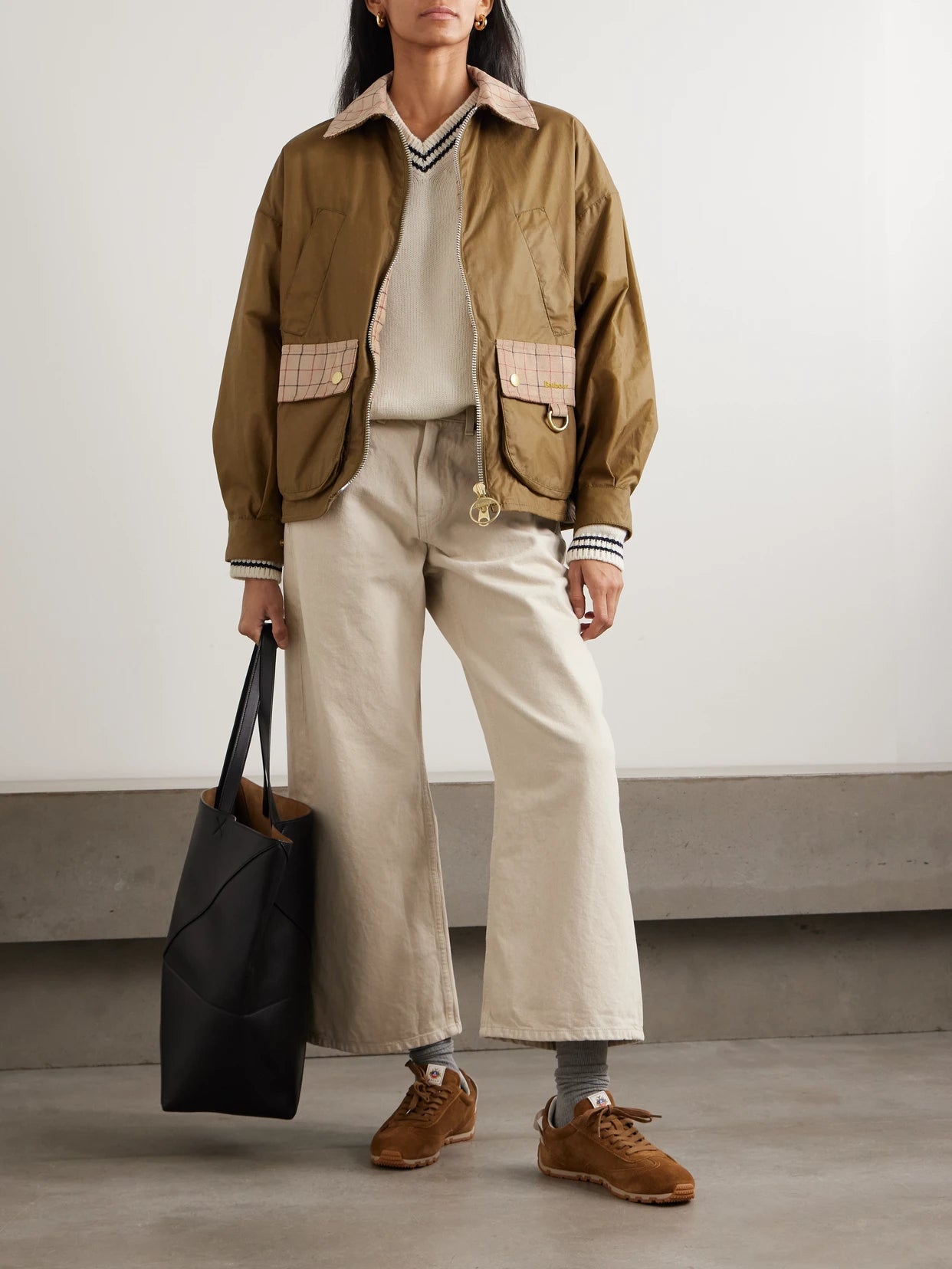 Image of Coats & Jackets. Product name - Launton Checked Corduroy-trimmed Waxed-cotton Jacket in Sand colour by brand - Barbour