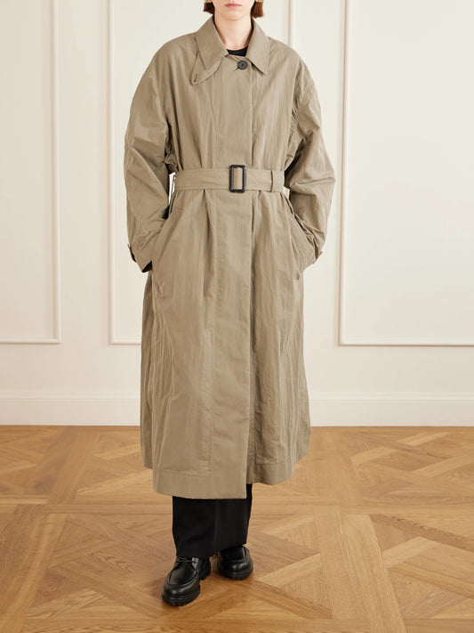 Image of Coats & Jackets. Product name - Campion Belted Crinkled-shell Trench Coat in Beige colour by brand - Studio Nicholson