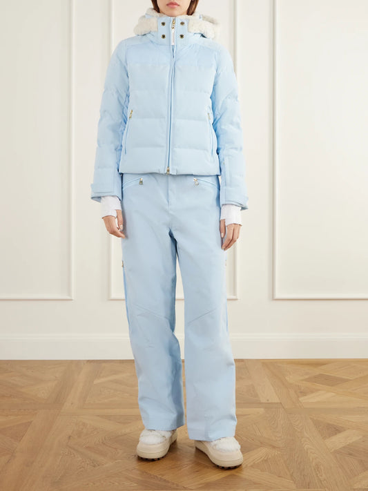 Image of Coats & Jackets. Product name - Minu Cord Hooded Padded Plush-trimmed Shell And Corduroy Down Ski Jacket in Blue colour by brand - BOGNER