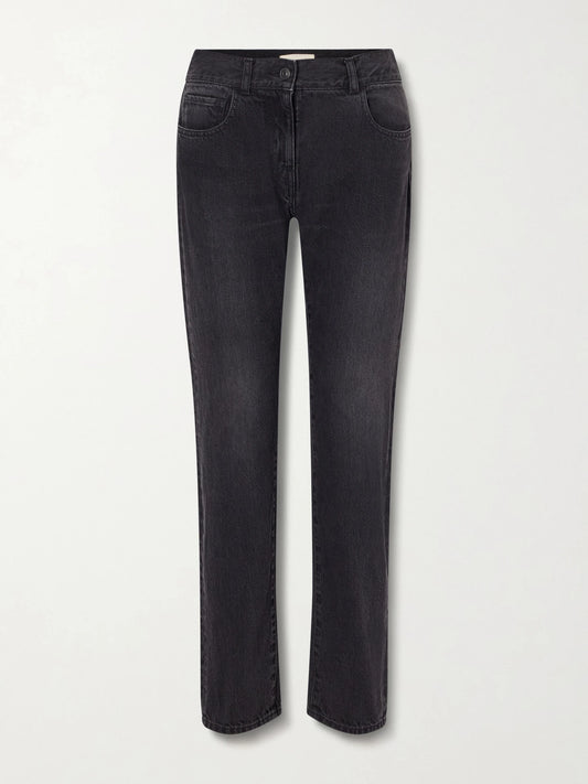 Image of Jeans. Product name - Booker Mid-rise Straight-leg Jeans in Black colour by brand - The Row