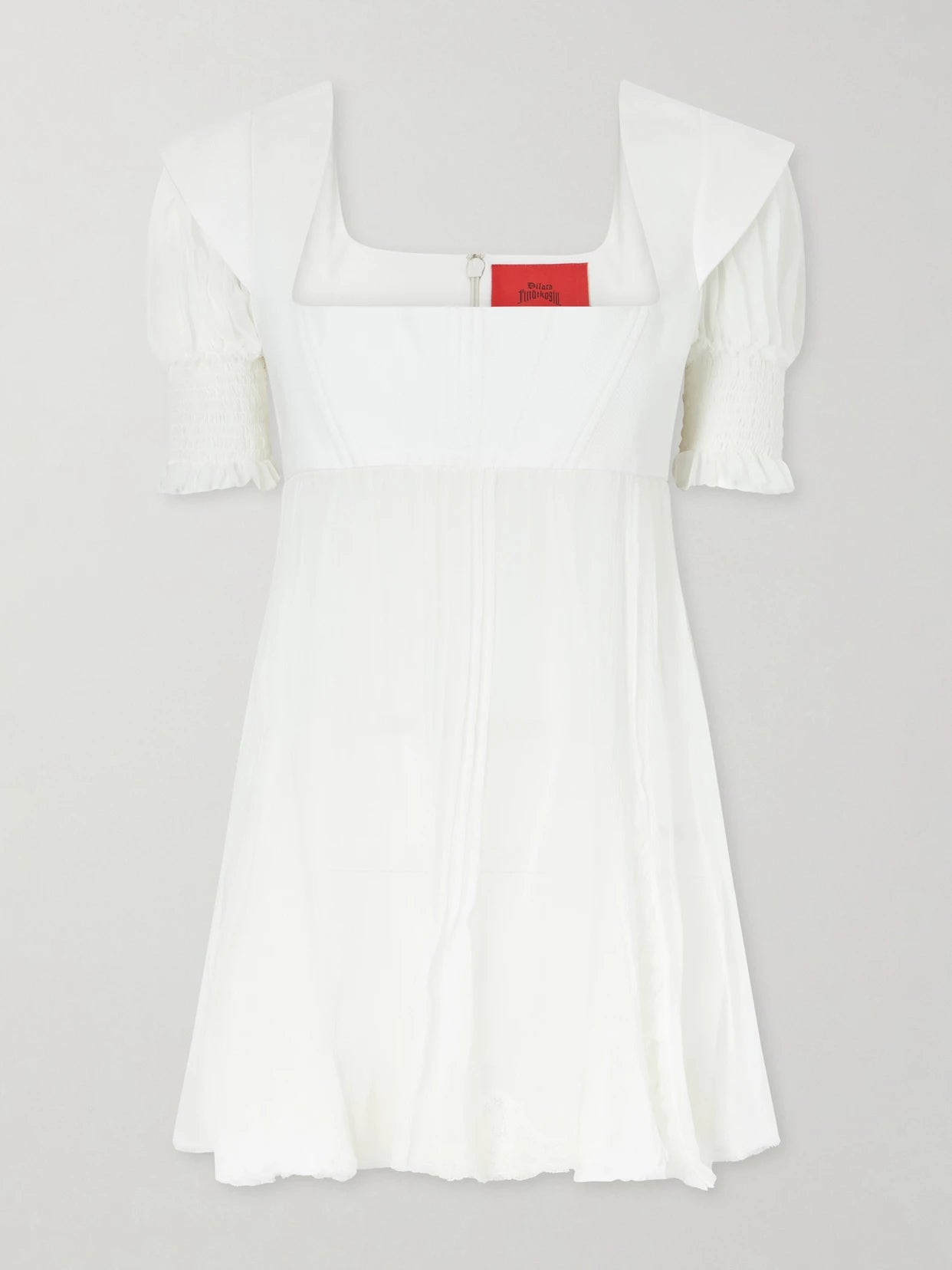 Image of Dresses. Product name - Girl In A Room Lace-trimmed Silk Mini Dress in White colour by brand - Dilara Findikoglu