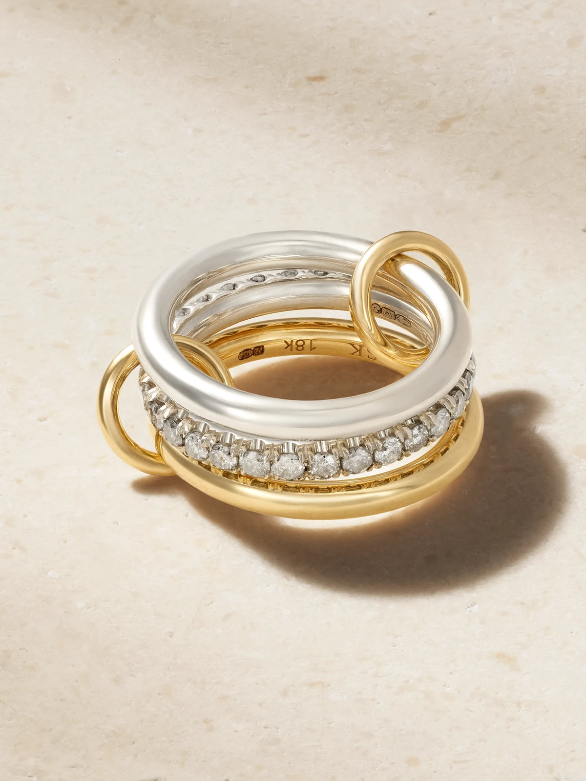 Taurus Set Of Three 18-karat Gold And Sterling Silver Diamond Rings