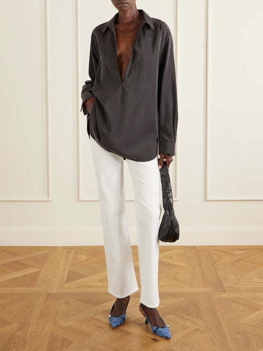 Image of Heels. Product name - Amita 45 Leather-trimmed Frayed Denim Slingback Pumps in Mid denim colour by brand - Jimmy Choo
