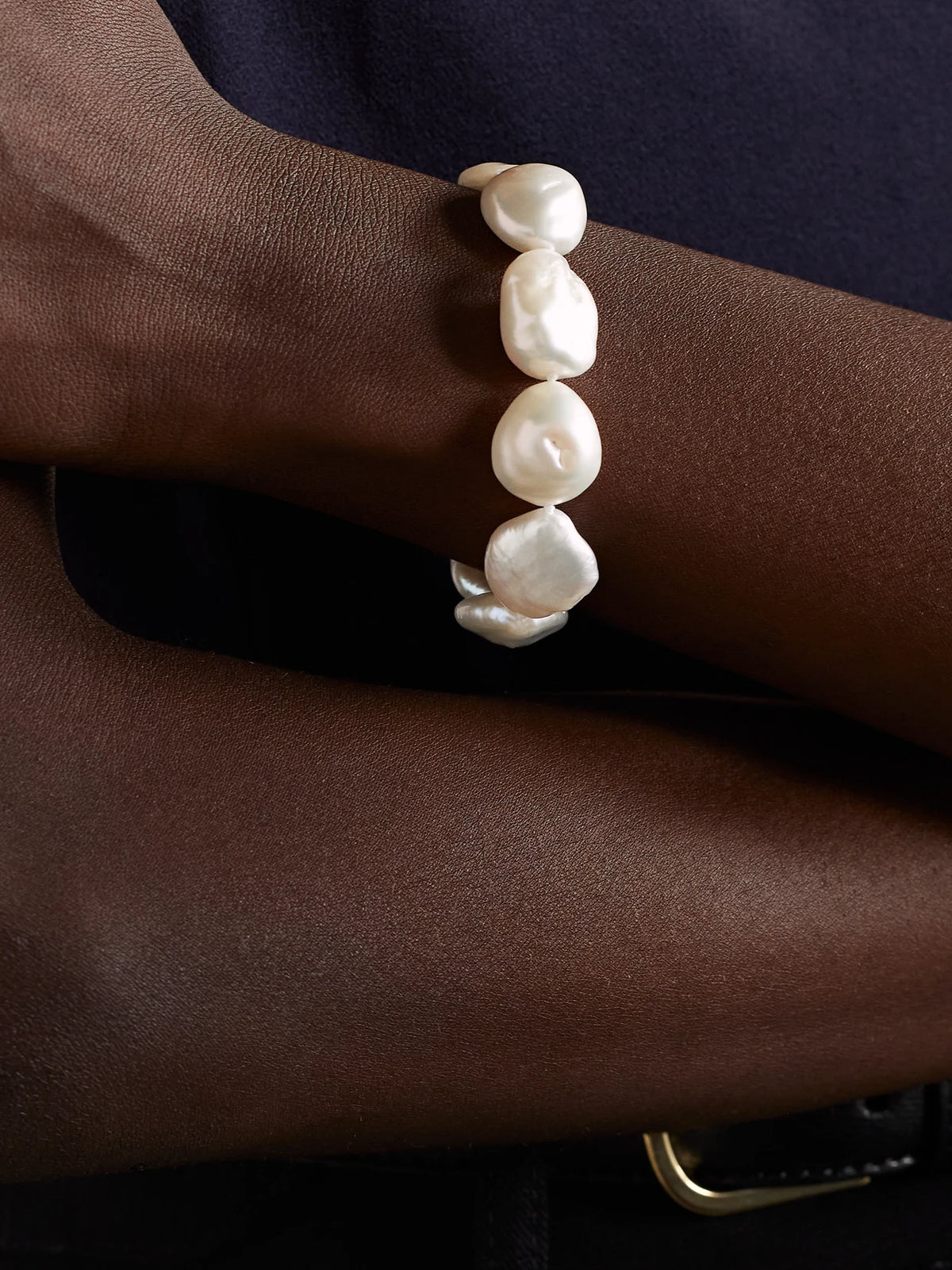 Image of Bracelets. Product name - 14-karat Gold Pearl Bracelet in Off-white colour by brand - Mateo