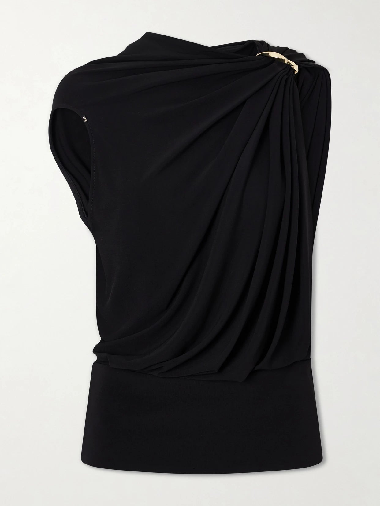 Image of a model wearing Tops. Product name - Lacuna Embellished Jersey Blouse in Black colour by brand - Sportmax