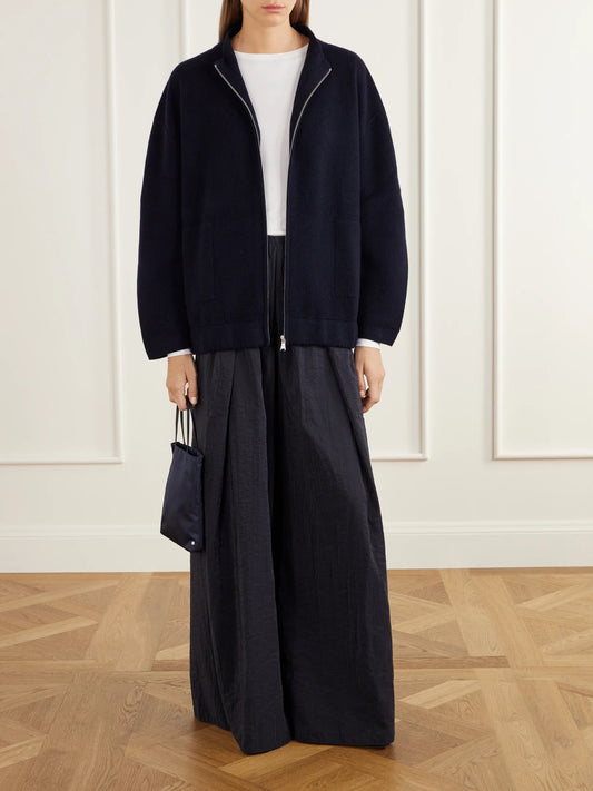 Image of Coats & Jackets. Product name - Wool And Cashmere-blend Zip-up Jacket in Navy colour by brand - Allude