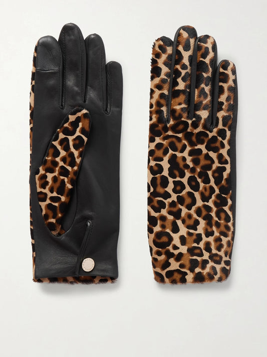 Susan Leather And Leopard-print Calf Hair Gloves