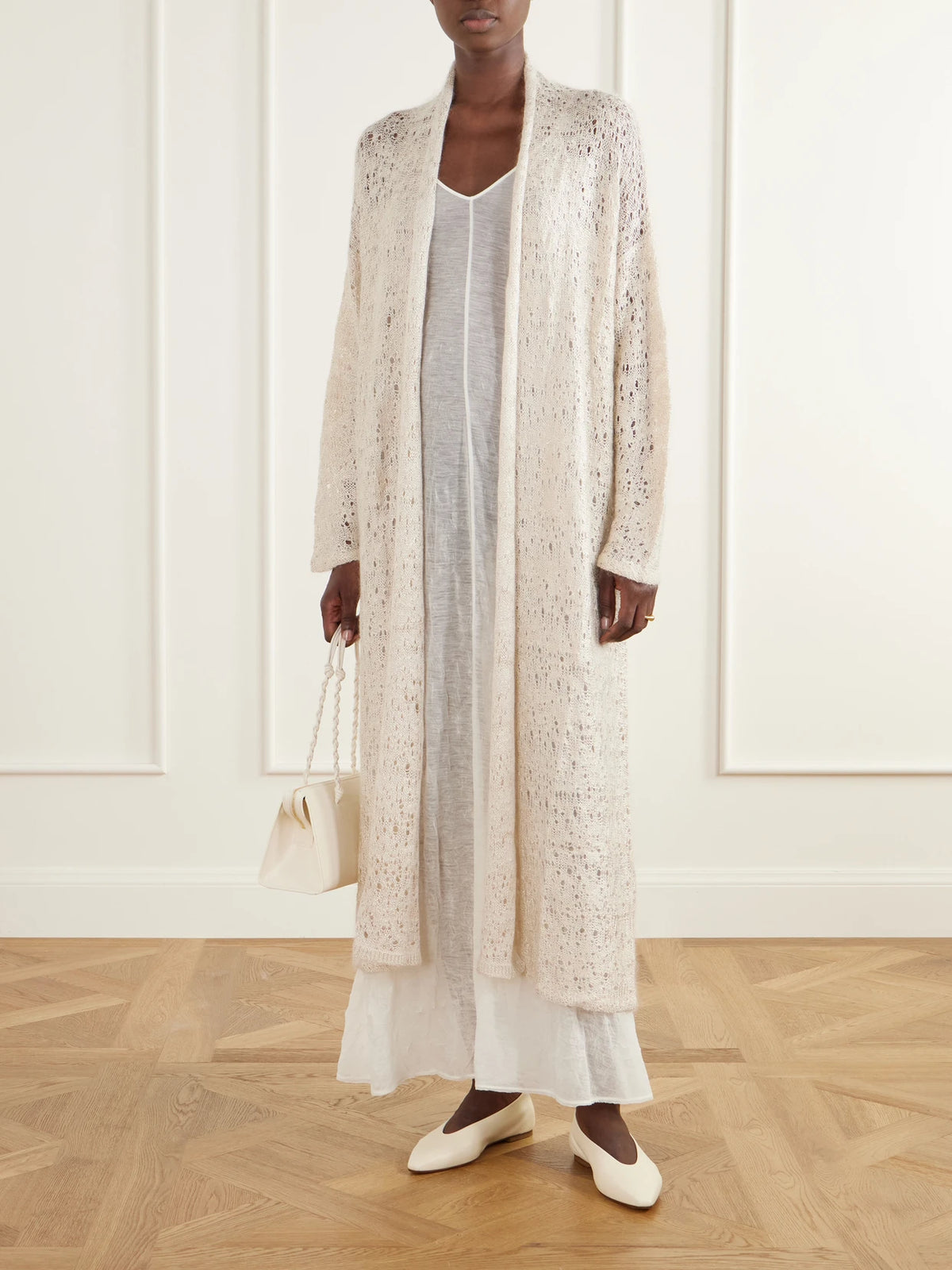 Image of Dresses. Product name - Wool-blend Knitted Maxi Dress in Ivory colour by brand - Ruohan