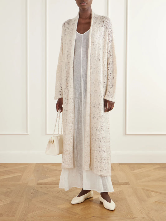 Image of Dresses. Product name - Wool-blend Knitted Maxi Dress in Ivory colour by brand - Ruohan