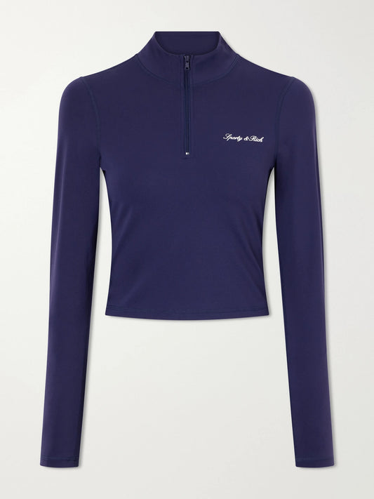 Logo-appliquéd Cropped Stretch-jersey Half-zip Jacket