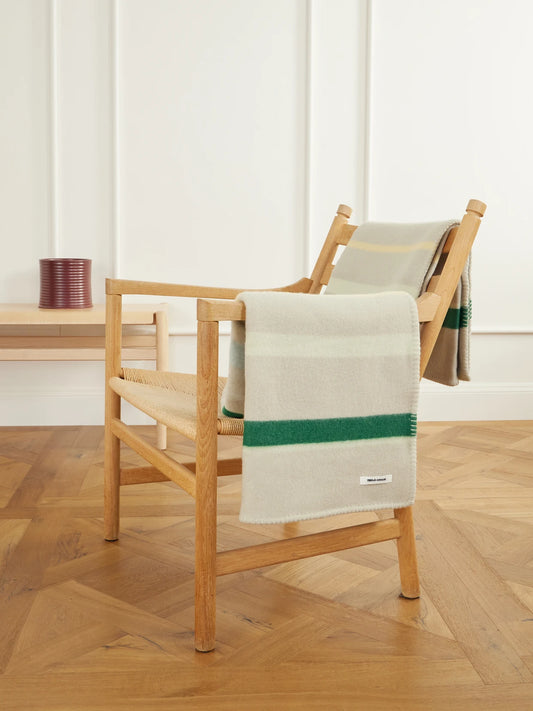 Image of Decor. Product name - + Auralee Striped Wool-twill Blanket in Green colour by brand - TEKLA