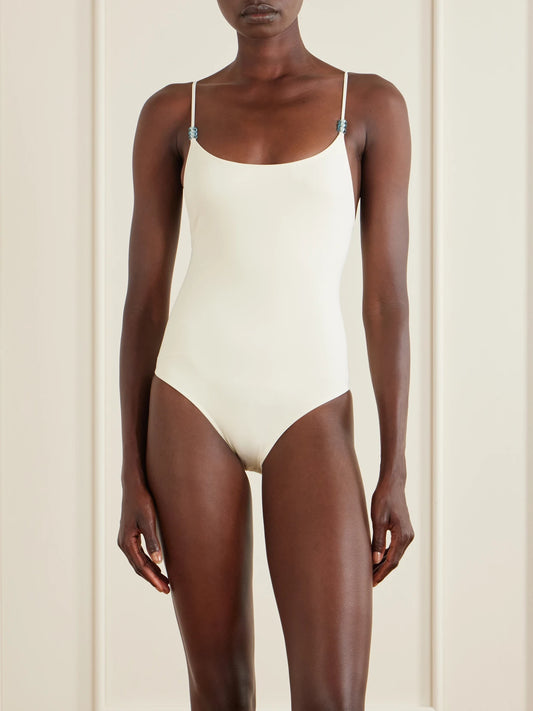 Image of Swimwear. Product name - Trentasei Embellished One-piece in White colour by brand - Lido