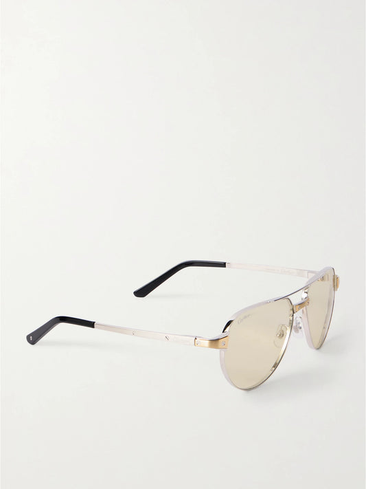Eyewear Santos De Cartier Aviator-style Gold- And Silver-tone Sunglasses