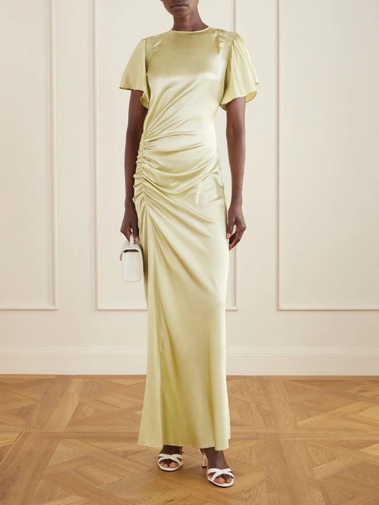 Image of Dresses. Product name - Silk-blend Satin Gown in Light green colour by brand - Veronica Beard