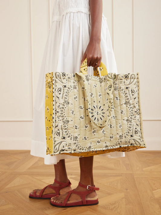 Image of Bags. Product name - Maxi Cabas Quilted Bandana-print Cotton Tote in Beige colour by brand - CALL IT BY YOUR NAME