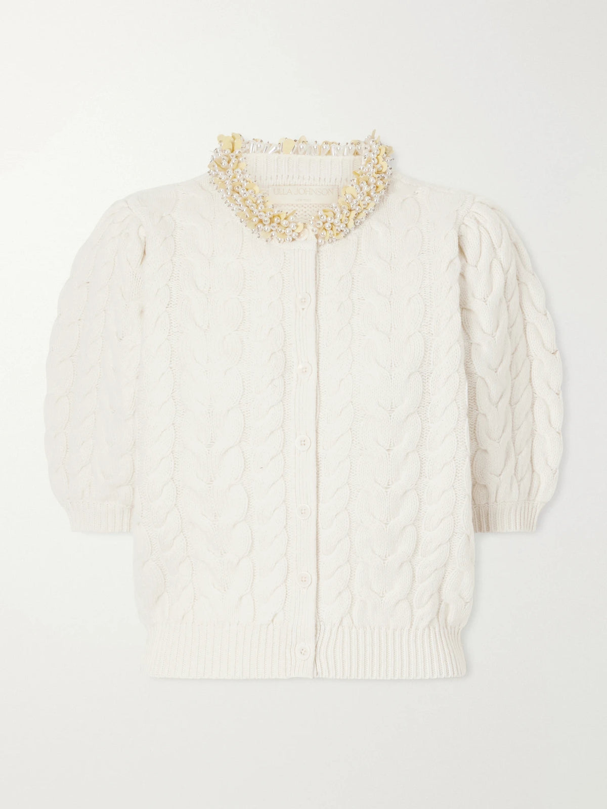 Ulla Johnson Olivia Cable-knit Bead-embellished Wool And Cashmere-blend Cardigan