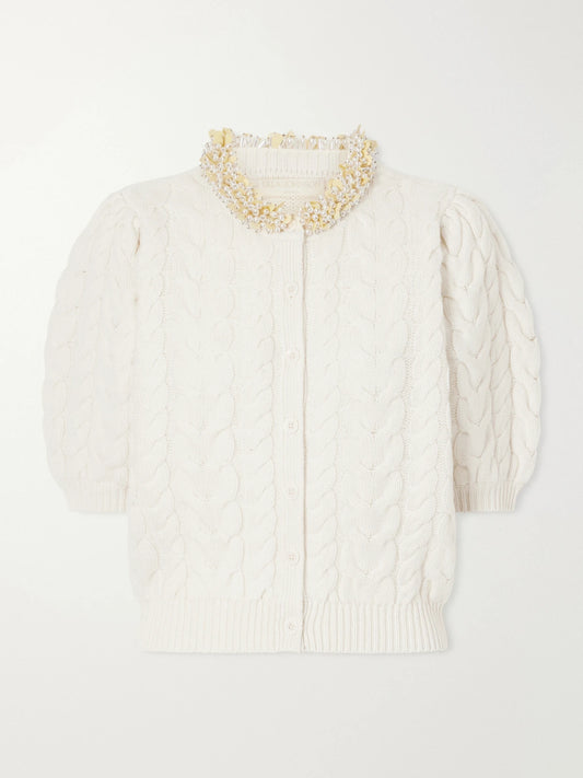 Ulla Johnson Olivia Cable-knit Bead-embellished Wool And Cashmere-blend Cardigan
