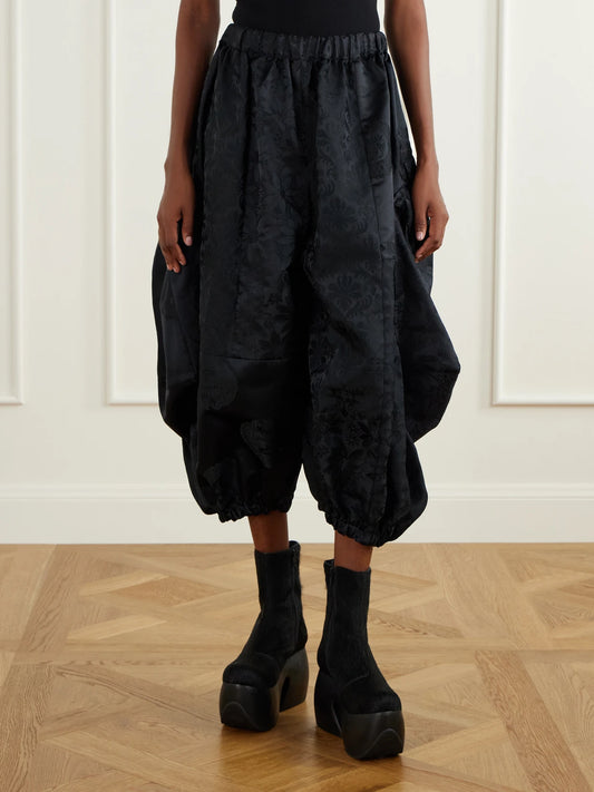 Comme des Garçons Comme des Garçons Gathered Cropped Satin-jacquard Wide-leg Pants