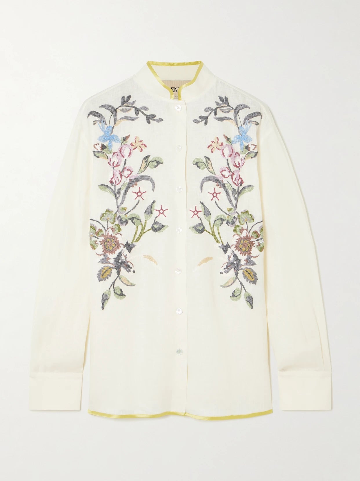 Silk-trimmed Embroidered Linen Shirt
