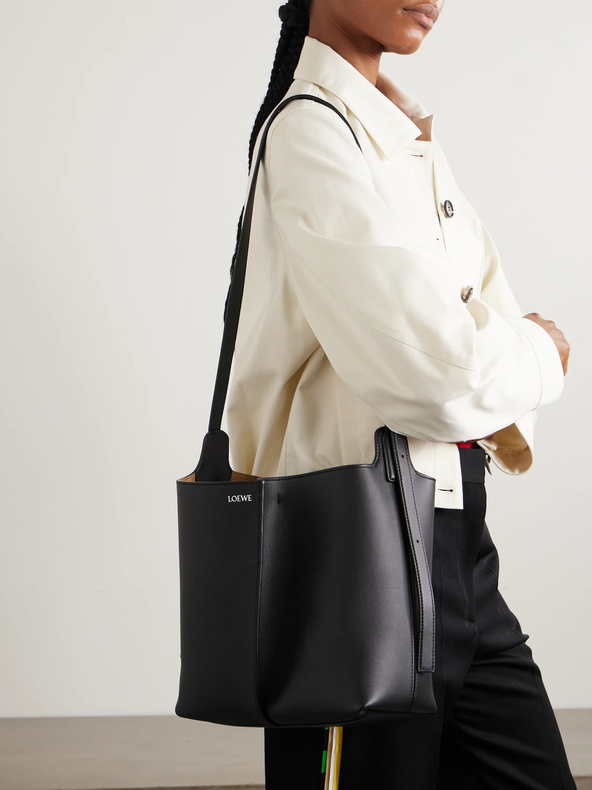 Image of Bags. Product name - Bilbao Medium Pleated Leather Shoulder Bag in Black colour by brand - LOEWE
