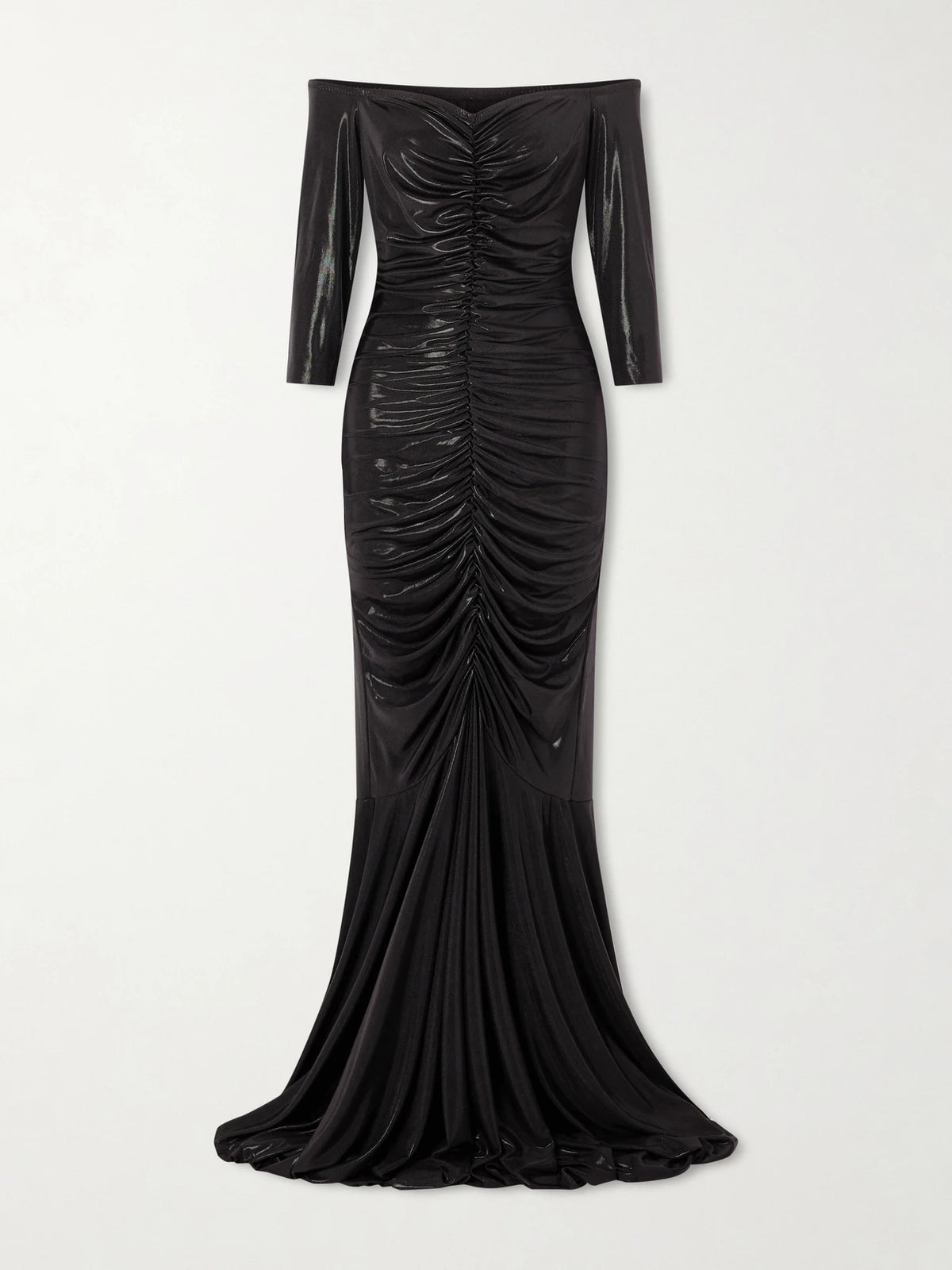 Off-shoulder Ruched Stretch-lamé Gown