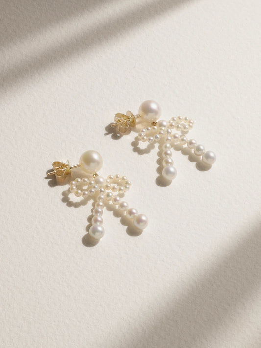 Bow 14-karat Recycled Gold Pearl Earrings