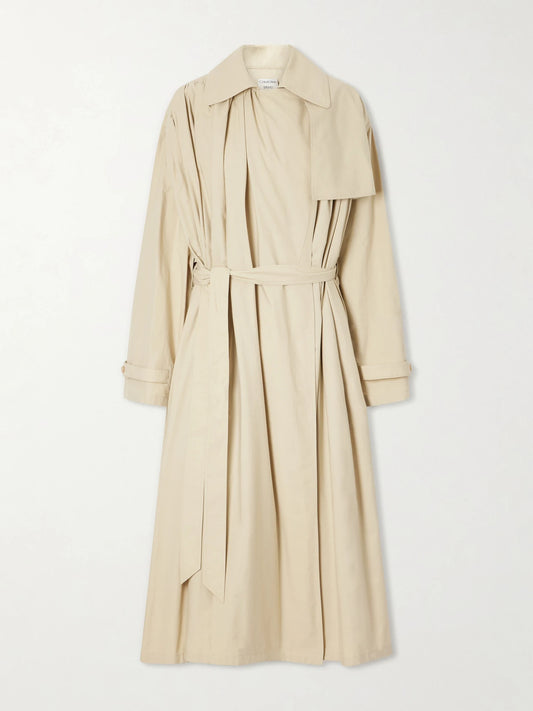 Image of Coats & Jackets. Product name - Mireille Ruched Cotton-gabardine Trench Coat in Beige colour by brand - Calvin Klein Collection