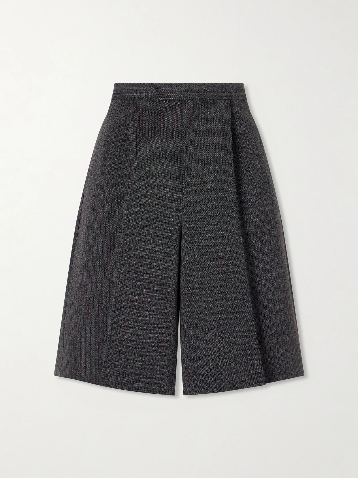 Striped Pleated Mélange-twill Shorts