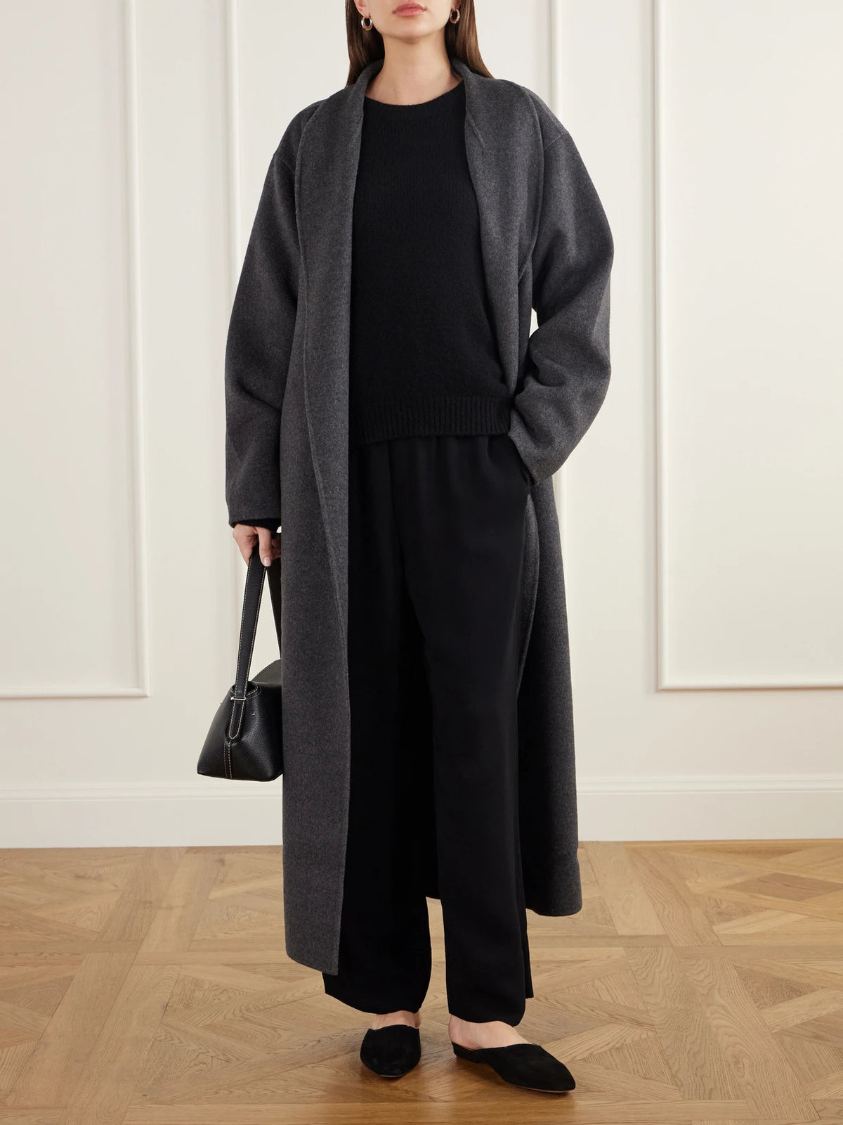 Image of Sleepwear & Loungewear. Product name - Lounge Cady Straight-leg Pants in Black colour by brand - TOTEME