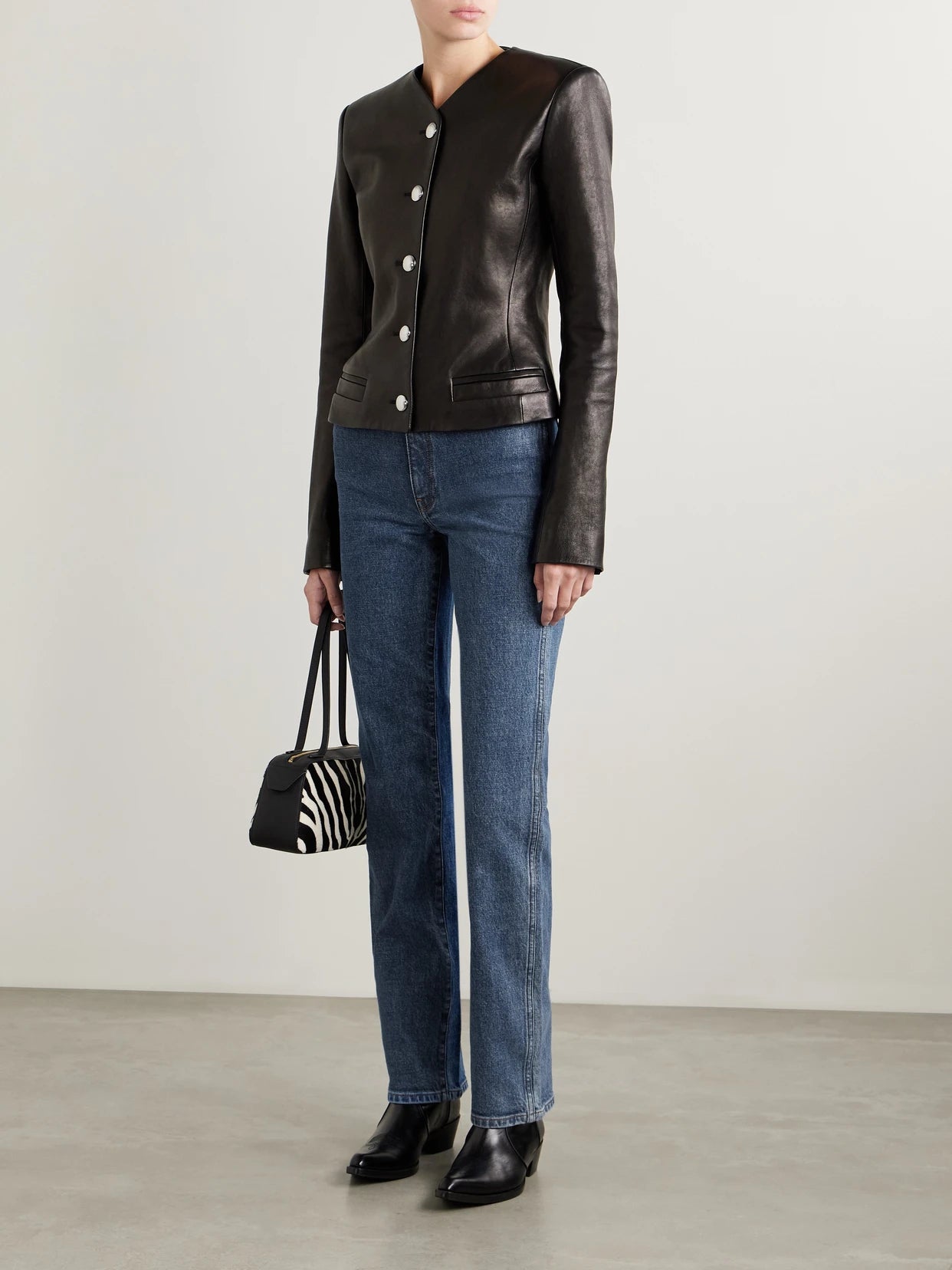 Image of Jeans. Product name - Danielle Stretch High-waist Straight-leg Jeans in Light denim colour by brand - KHAITE