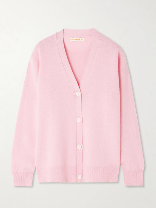 Image of a model wearing Outerwear. Product name - Ava Wool Cardigan in Pastel pink colour by brand - &Daughter