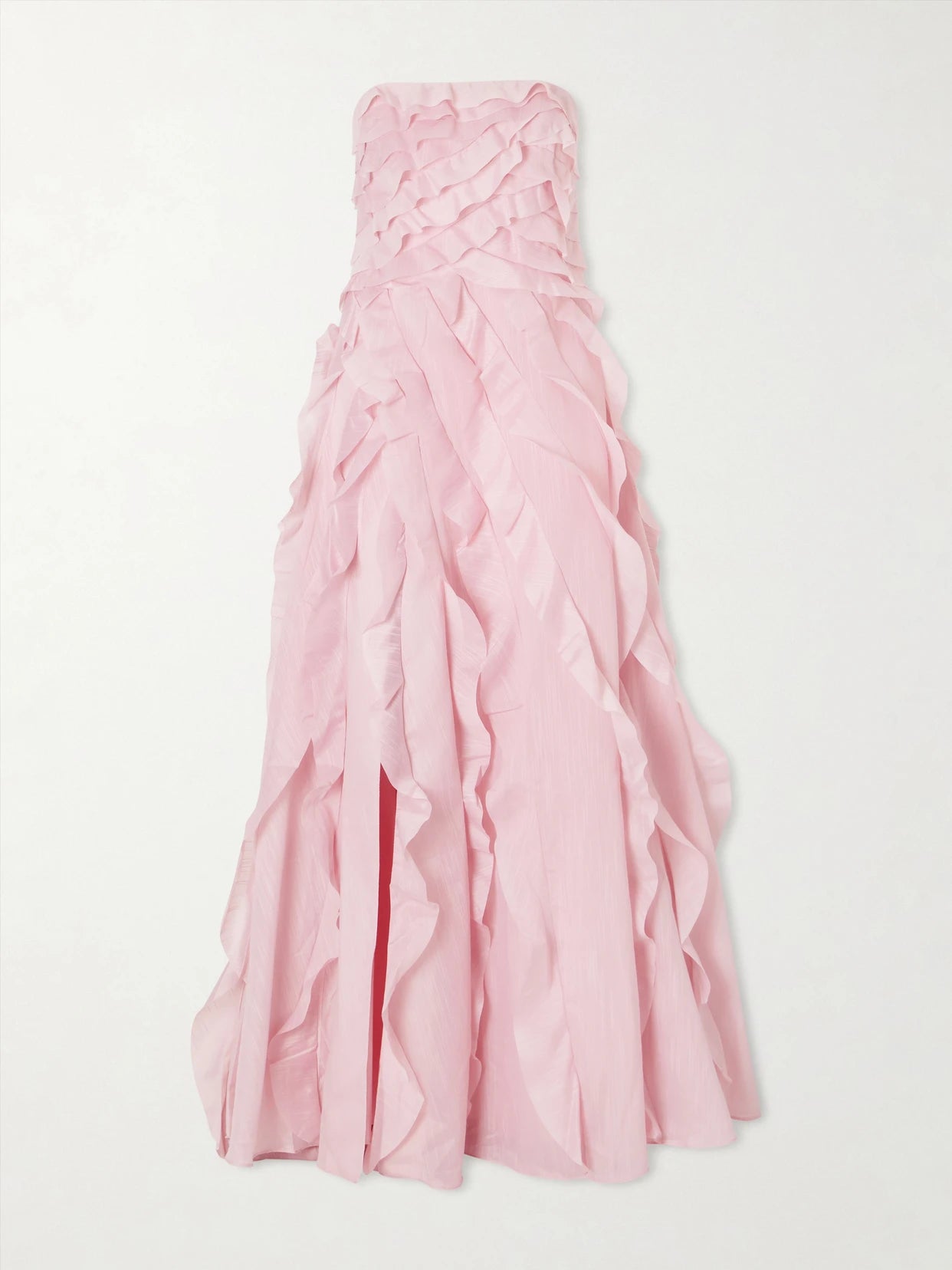 Image of Dresses. Product name - Allairie Strapless Ruffled Shirred Faille Gown in Pink colour by brand - Aje