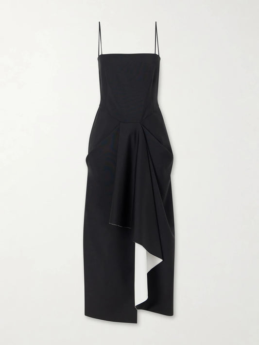 Image of Dresses. Product name - Asymmetric Wool And Mohair-blend Midi Wrap Dress in Black colour by brand - Givenchy