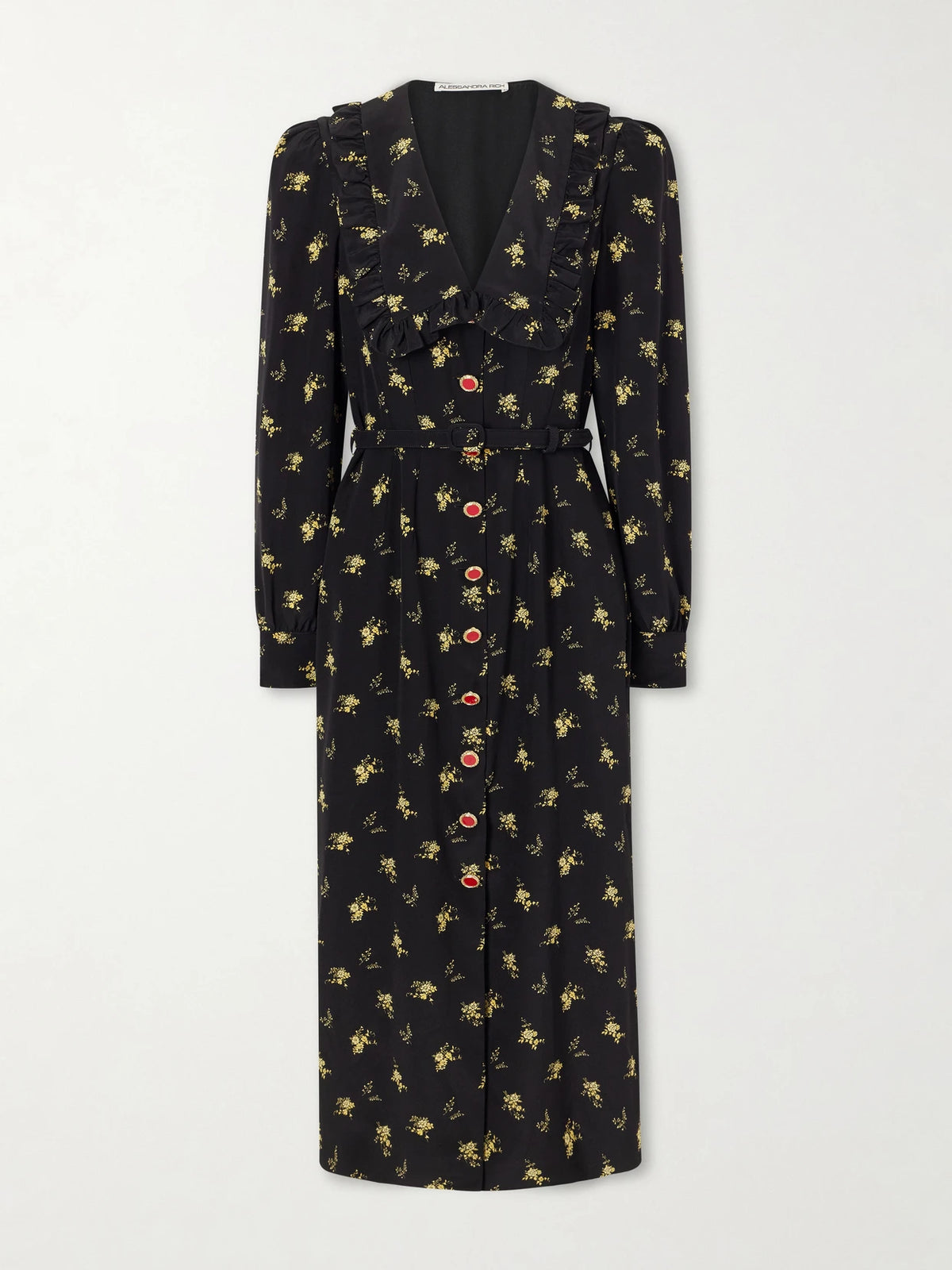 Belted Ruffled Floral-print Silk-crepe Midi Dress